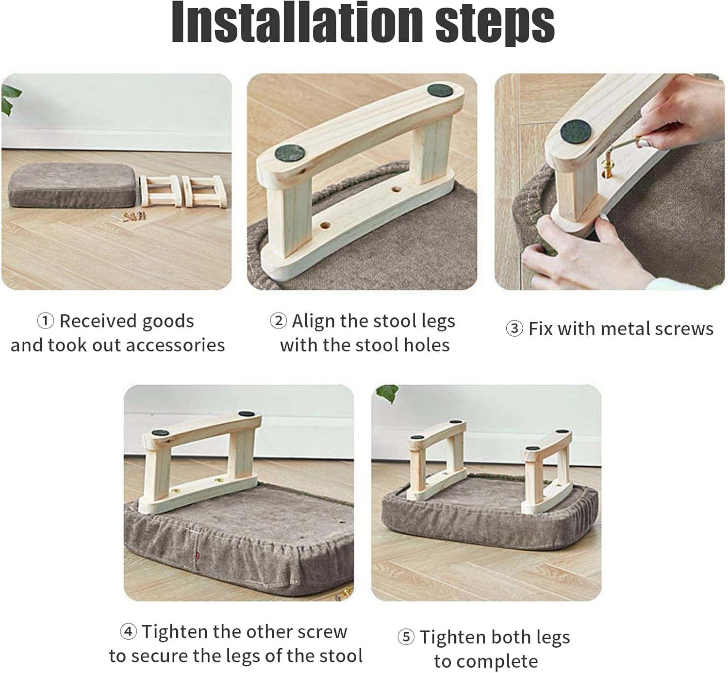 Small Footstool, Wooden Chair Leg Modern under Desk Foot Rest, Stable anti Slip Simple Padded Sofa Footstool for Living Room (Dark Grey) - Dark Grey image number 4