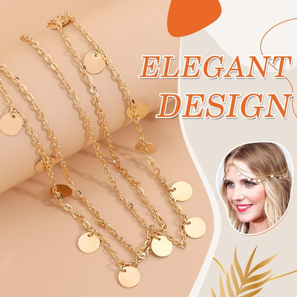 Women'S Gold Headband, FUKPO Boho Headchain, Gold Hippie Oriental Headpiece, Gold Sun, Golden Head Chain, Hair Chain, Wedding Bridal Hair Accessories, Sequins, Tassels, Headband, Festival, Women And