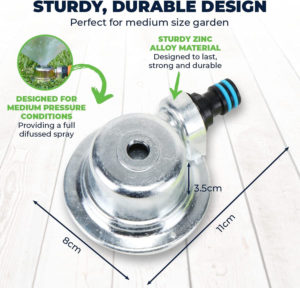 [2PCE] Garden Greens Zinc Alloy Dome Sprinkler with Snap-On Fitting Connector, Efficient Irrigation Made Easy
