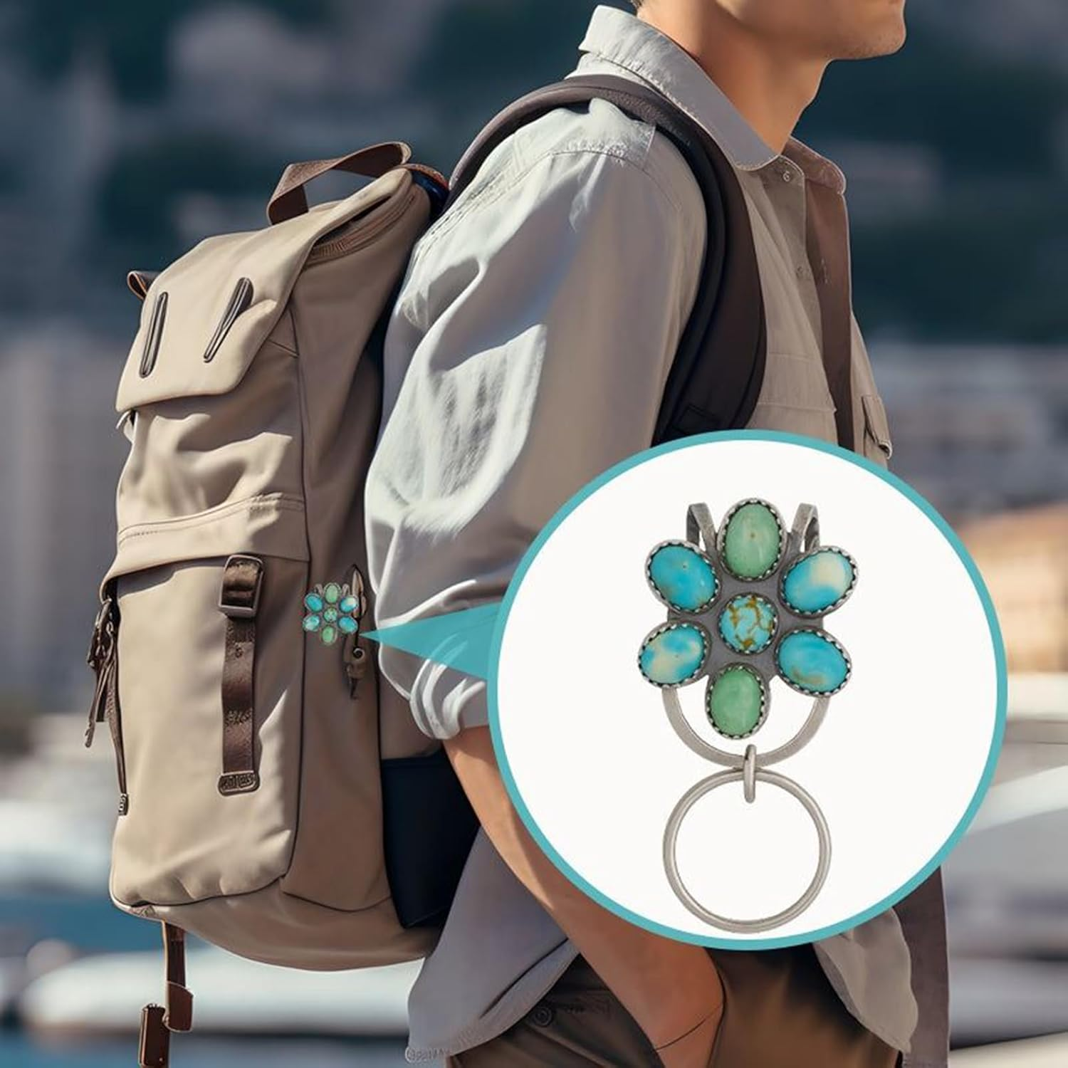 Weqizuerqi Turquoise Flower Keyring Bohemian Turquoise Purses Jewellery, Pendant for Backpacks Jeans Daily Use Home Travel Bag School Party Finder image number 6
