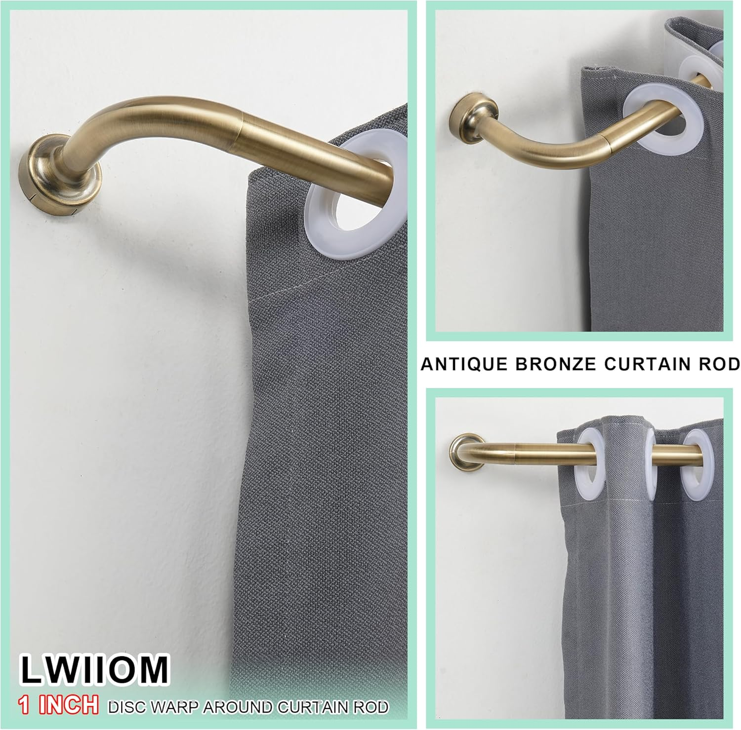 Lwiiom Antique Bronze Curtain Rod for Windows 28-86",Internal Splicing 1 Inch Diameter Disc Curtain Rod,Adjustable Room Darkening Curtain Rod with Aluminum Finials and Brackets,Wrap around Design image number 7