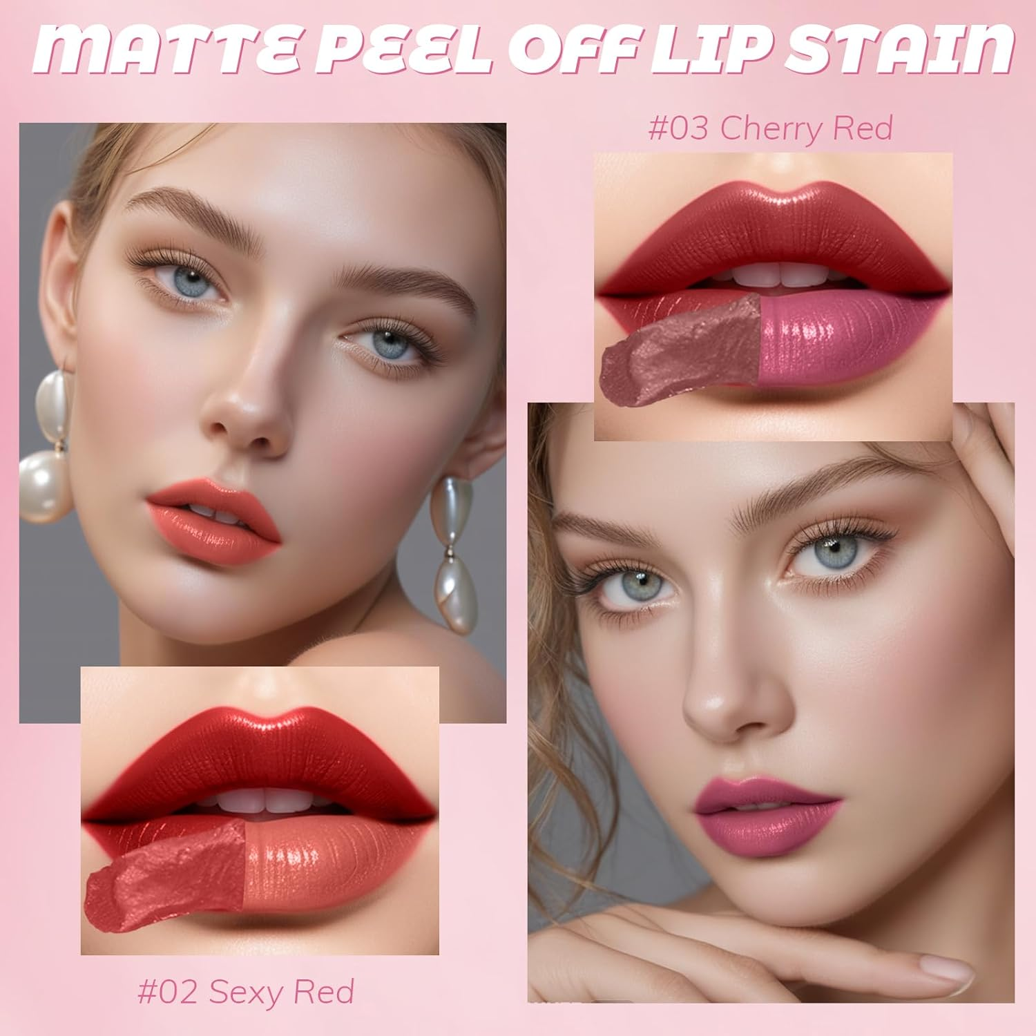 DAGEDA 2 Colors Peel off Lip Stain, Matte Finish Tattoo Lip Gloss, Lip Stain Peel Off, Lip Tint Transfer Proof and Waterproof Tattoo Magic Color Lip Liner, Non Stick Color Peel off Lip Mask(02+03) image number 6