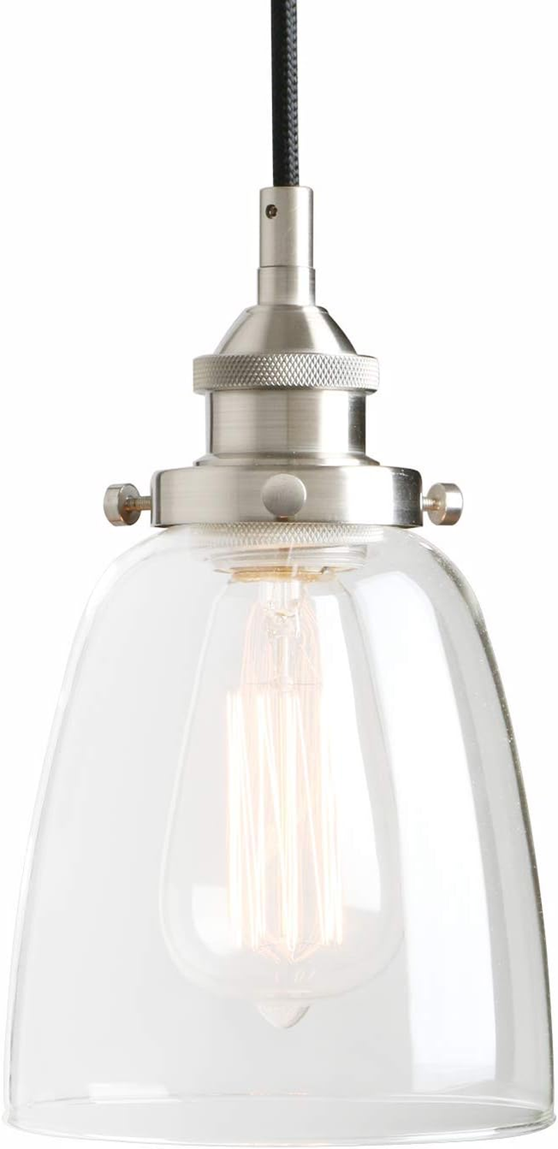 Buyee Vintage Pendant Light, 1-Light Mini Hanging Light with Clear Glass Shade Lamp Fixture for Kitchen Living Room Bar (Brushed)