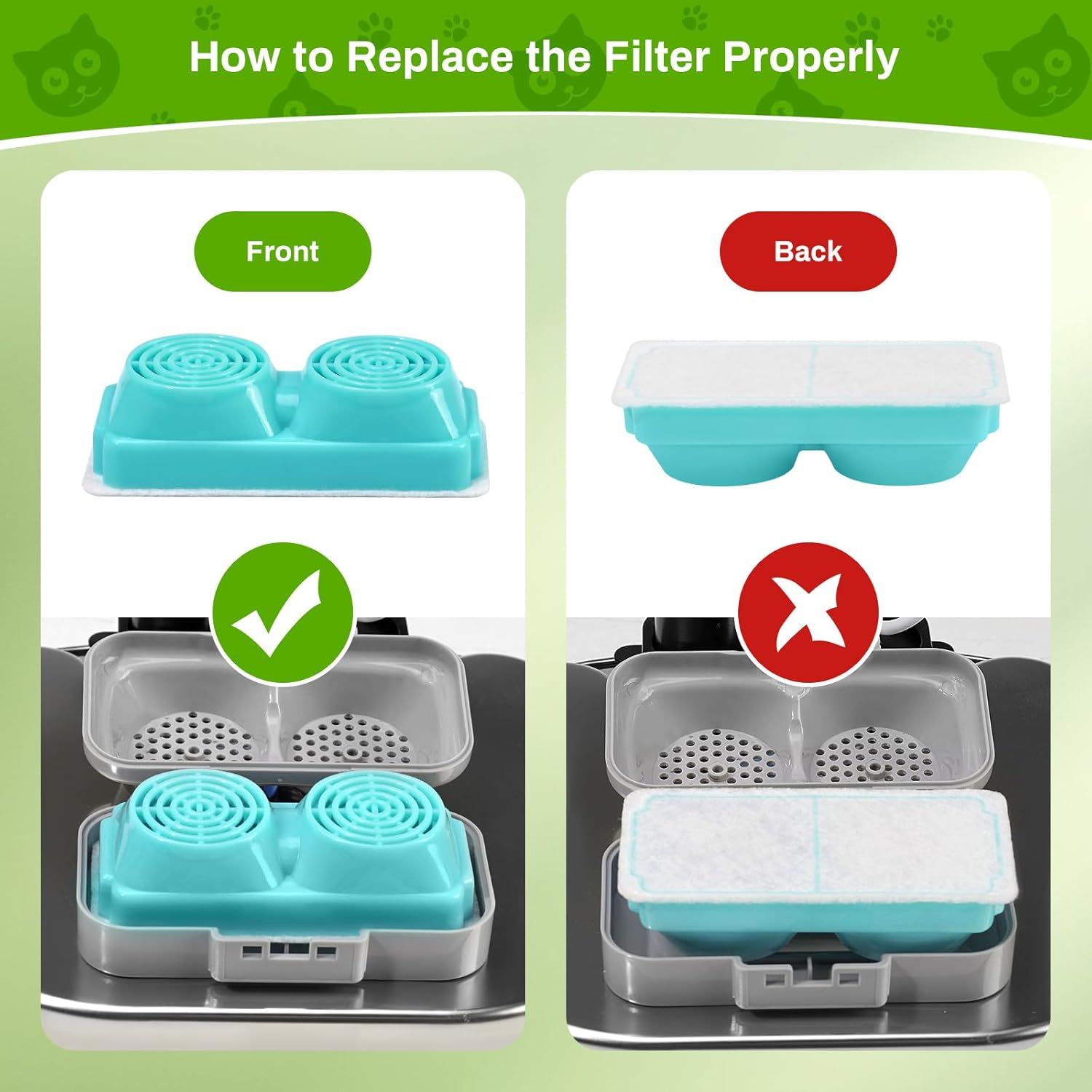 Cat Water Fountain Filters, 6 Pack Filter Replacement for 3.2L Wireless Cat Water Fountain, Cordless Pet Fountain Filter Replacement, Multiple Filtration Replacement Filters and Pre-Filter Sponge image number 3