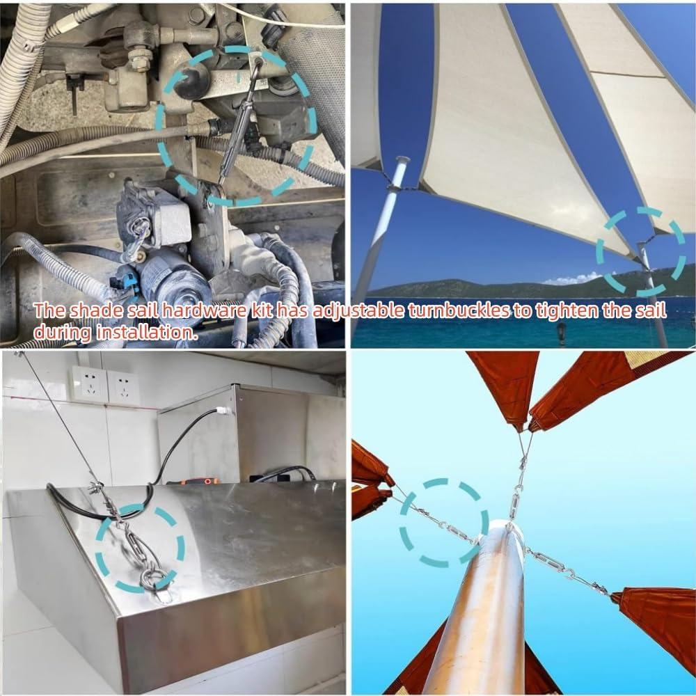 44Pcs Sun Shade Sail Hardware Kit for Triangle Square Rectangle Sun Shade Sails Installation, M6 Stainless Steel Sun Shade Sail Kit for Garden Lawn Patio, Anti-Rust image number 5