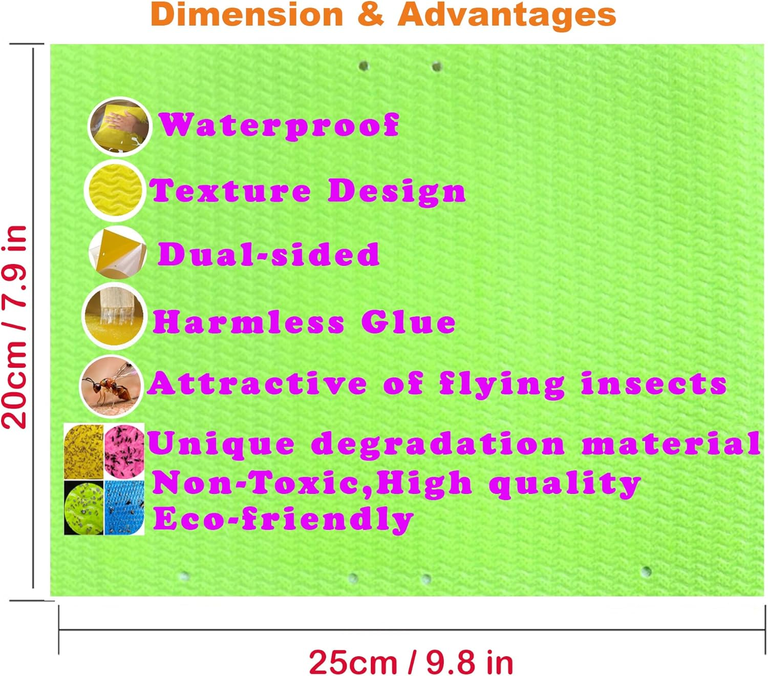 20-Pcs (25 * 20Cm) Fruit Insect Fly Traps, Increase Fertilizer, Insect Sticky Trap for In/Outdoor, Greenhouse Vegetables, Lawn, Garden, Farm, Home, Horticulture & Agriculture, Orchard Fields (Green) image number 2