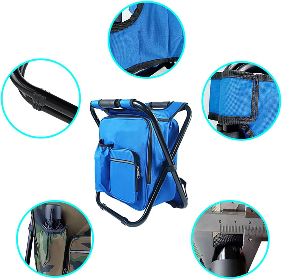 AIMALL Portable Folding Backpack Chair with Cooler Bag, Durable 600D Oxford Fabric, Iron Frame, Waterproof EVA, for Camping, Fishing, Beach - Green image number 2