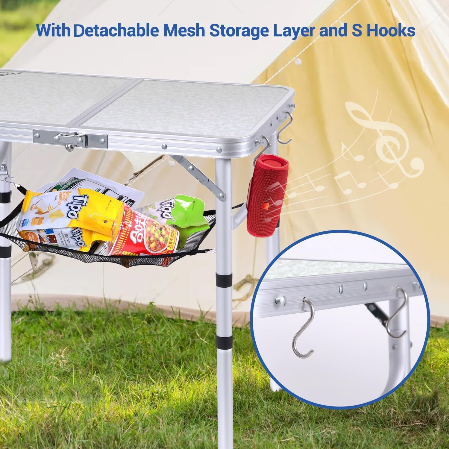 Sportneer Camping Table: Adjustable 3 Heights Foldable Table with Mesh Layer Lightweight Portable Compact Sturdy Lightweight Easy to Assemble Folding Camp Tables for Outdoor Camp Picnic Beach BBQ image number 6