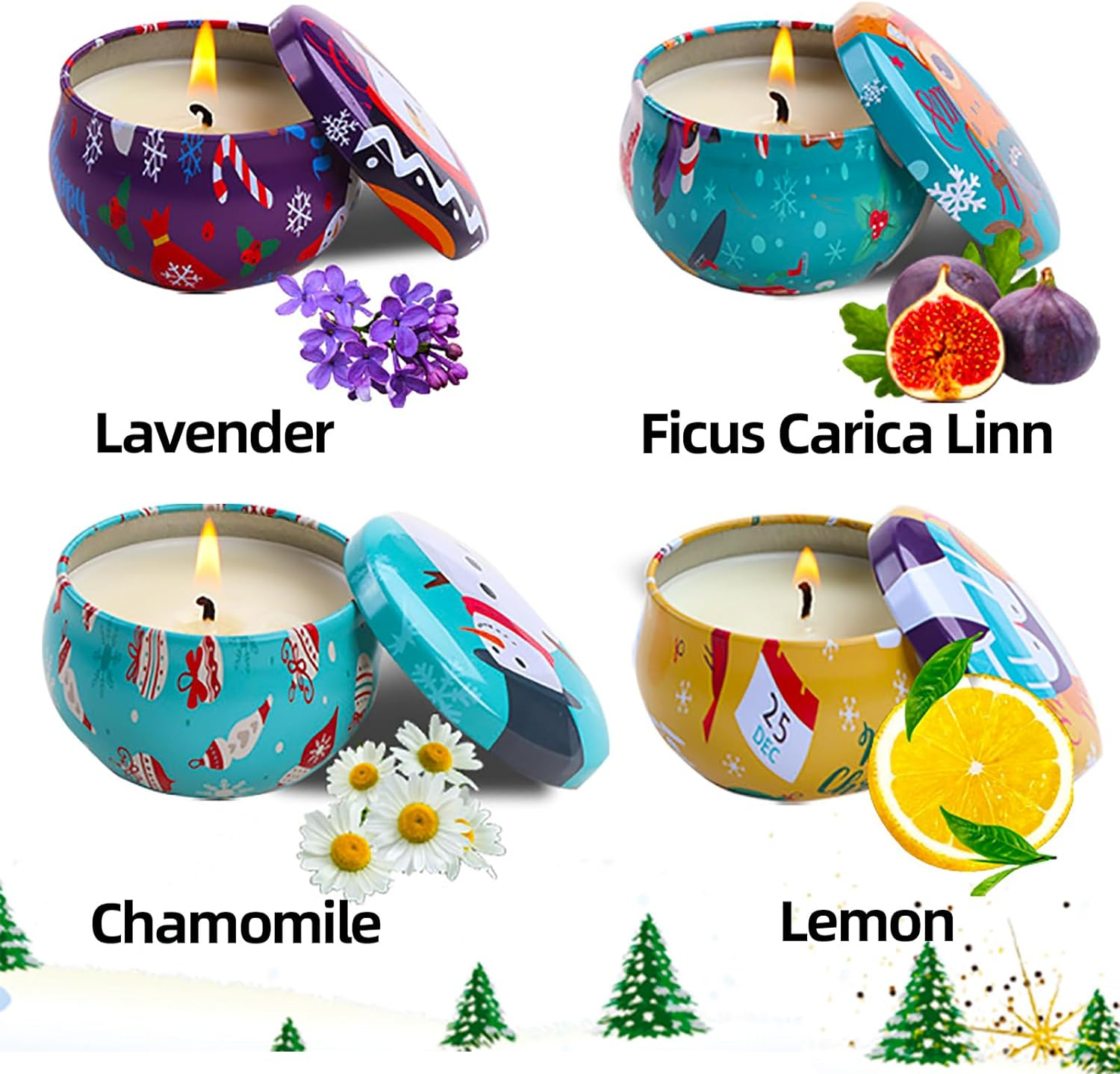Christmas Scented Candles Gift Box Set 85G X 4, Tin Can, Pure Natural Soy Wax, Aroma Relaxation for Thanksgiving, Valentine'S Day, Mother'S, Birthday, Home Decor & Aromatherapy (Pack of 4) image number 4