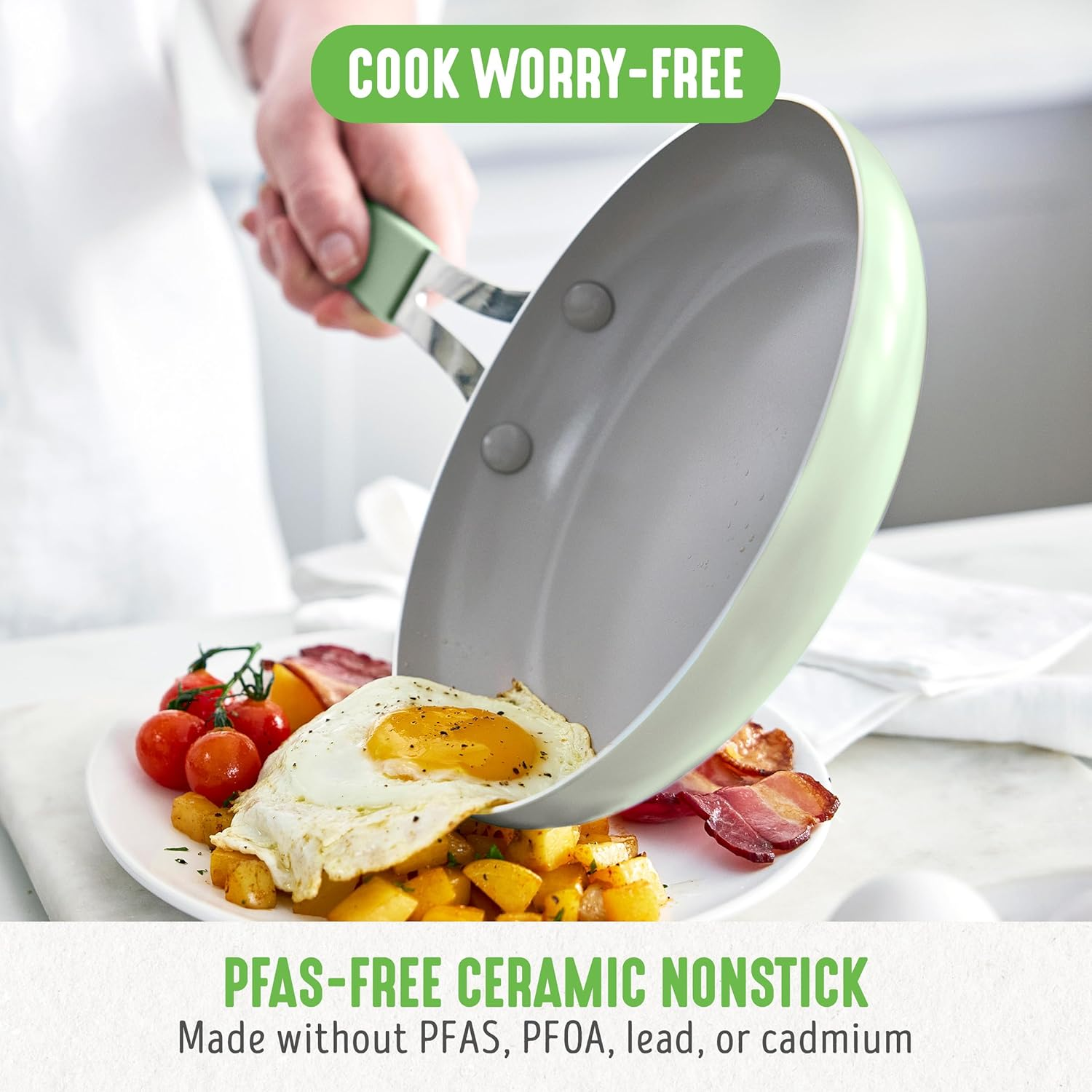 Greenlife Dream 10 Piece Healthy Ceramic Nonstick Cookware Set, Pots and Frying Sauce Saute Pans Set, Pfas-Free, Pfoa-Free, Dishwasher Safe, Oven Safe, Stay-Cool Handle, Sage Green - Rose image number 5