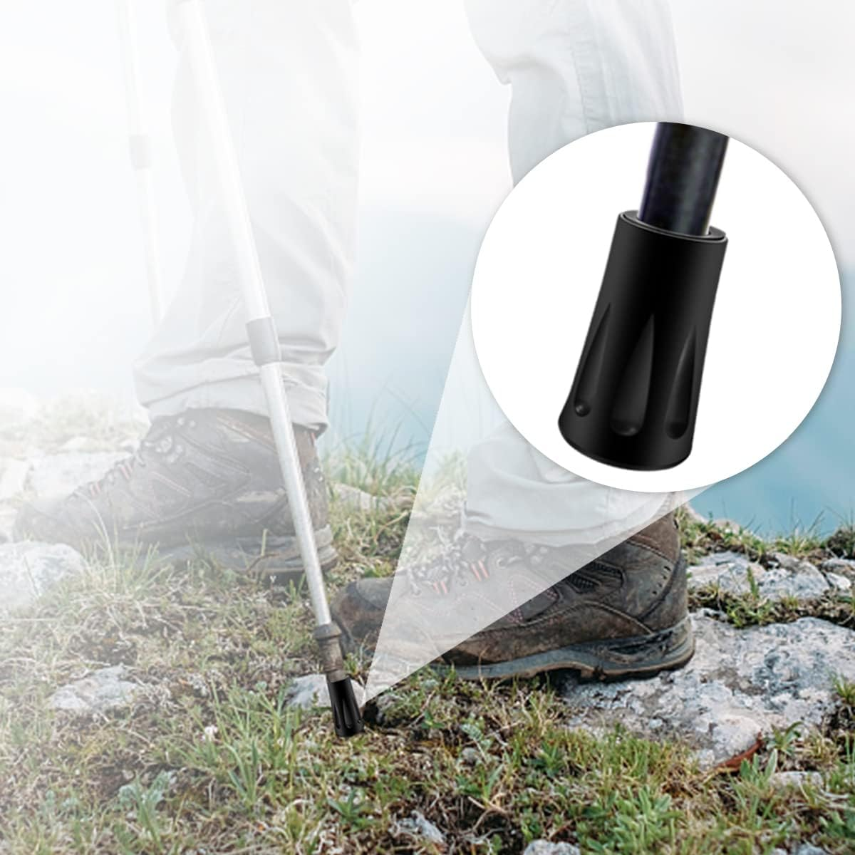 8Pcs Trekking Pole Tips Replacement Protectors, Rubber Feet for Hiking Pole Tips Rubber Tips for Walking Sticks Tips Accessories, Fits Most Standard Walking Sticks Shock Absorbing(11Mm Hole Diameter) image number 6