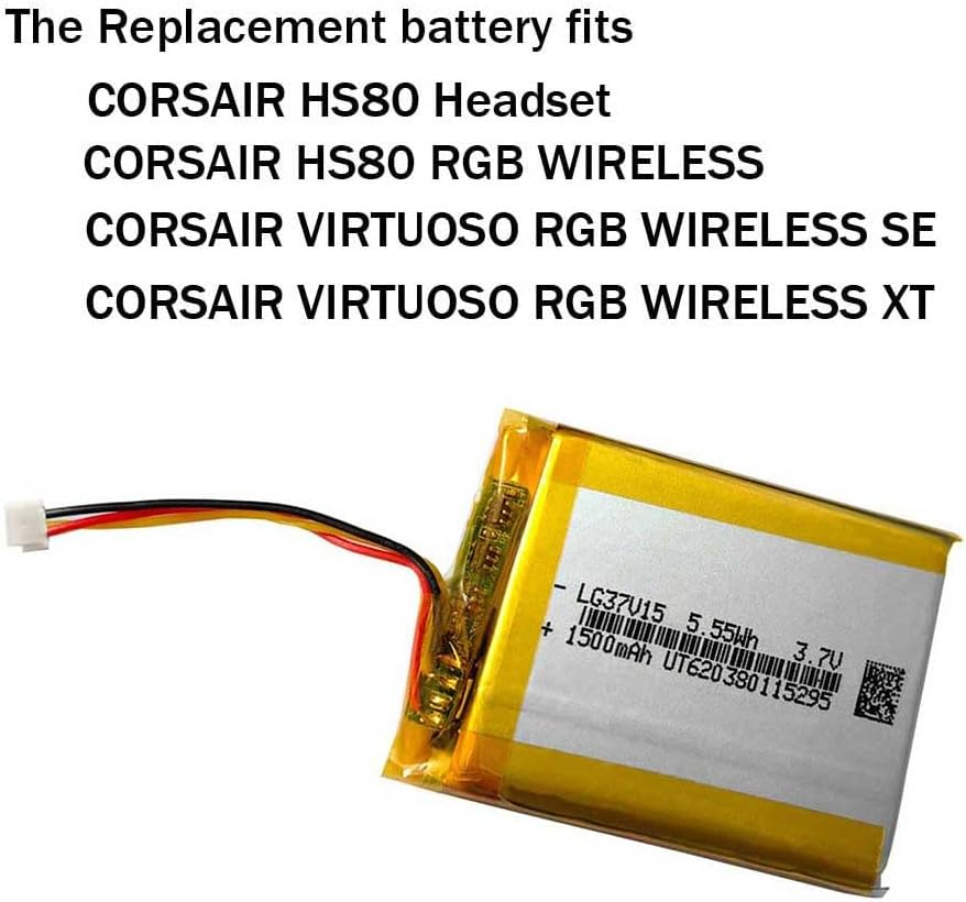 3.7V 1500Mah Rechargeable Battery Replacement for Corsair HS80 / HS80 Rgb/Void Pro/Virtuoso RGB Wireless SE/XT Wireless Gaming Headset for Hyperx Cloud III Wireless Battery Replacement image number 2