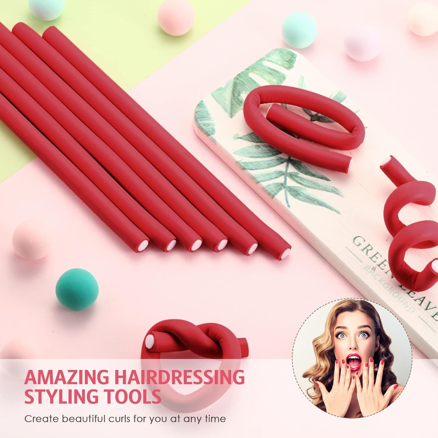 Syhood 30 Pcs 7'' Flexible Curling Rods Twist Foam Hair Rollers Soft Foam No Heat Hair Rods Rollers and 1 Steel Pintail Comb Rat Tail Comb for Women Long Short Hair(Red,7 X 0.3 Inch) image number 2