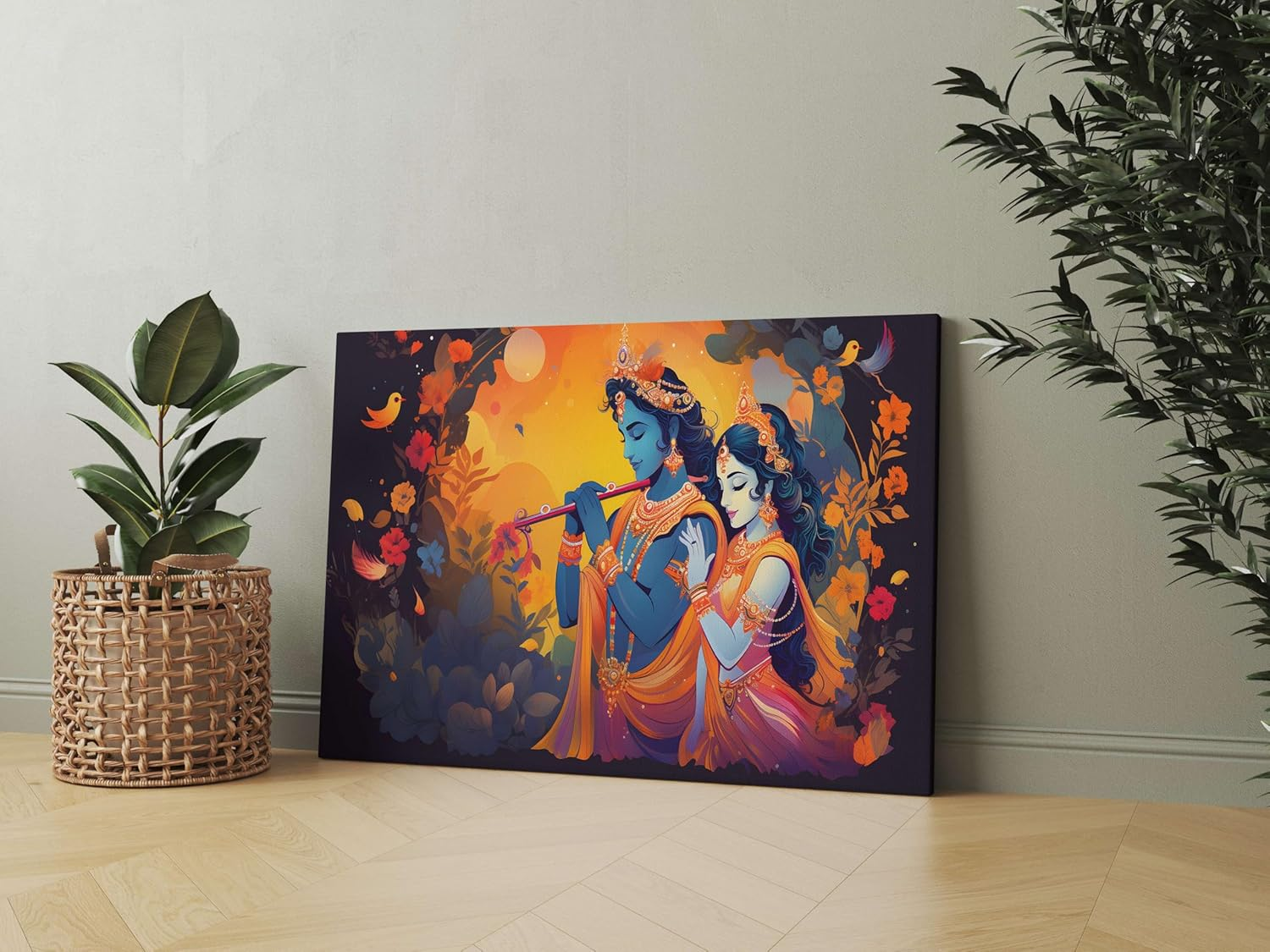 Done with Love Store Radha Krishna Paintings for Wall Decoration with Frame Canvas Painting for Living Room Bedroom Home Office & Hotels (34 Inch X 22 Inch CH-RK-LDP8) image number 6