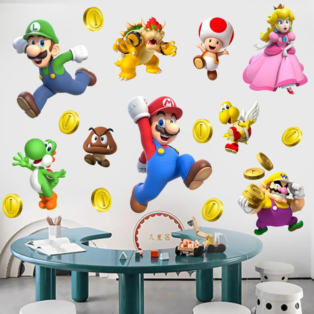 Mario Brothers Wall Decals Children Cartoon Bedroom Background Decoration PVC Wall Decor for Boys Room Living Room (Size 23.7 X 17.7 Inch) image number 2