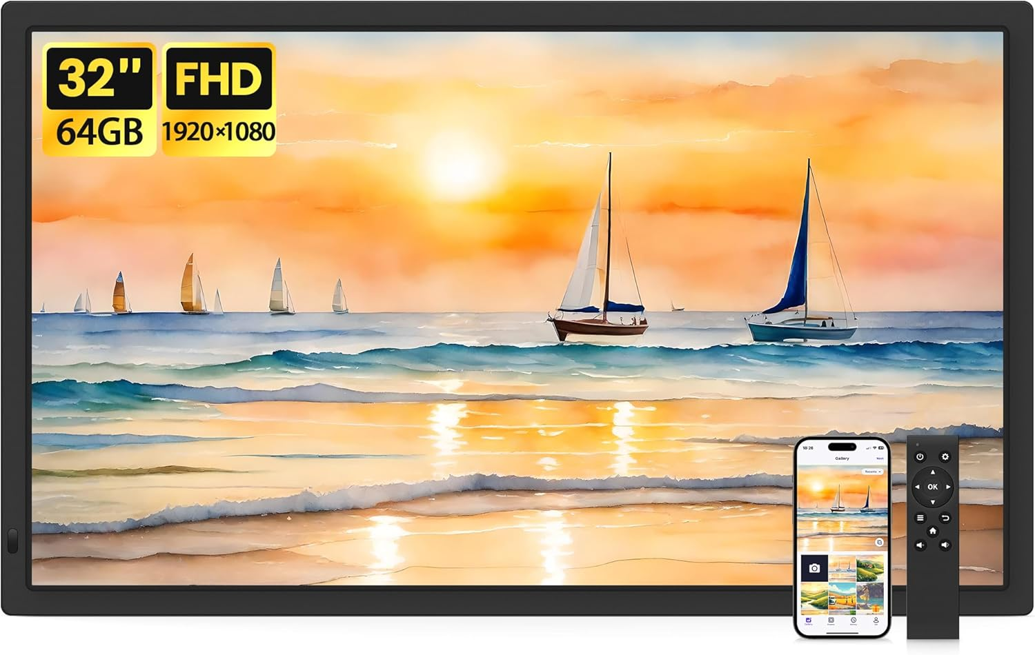 Uhale 32 Inch Extra Large Digital Picture Frame with 64GB, Remote Control, 1920 X 1080 FHD IPS Wifi Electronic Photo Frames, Support SD and USB, Share Moments Securely and Instantly, No Touch Screen image number 5