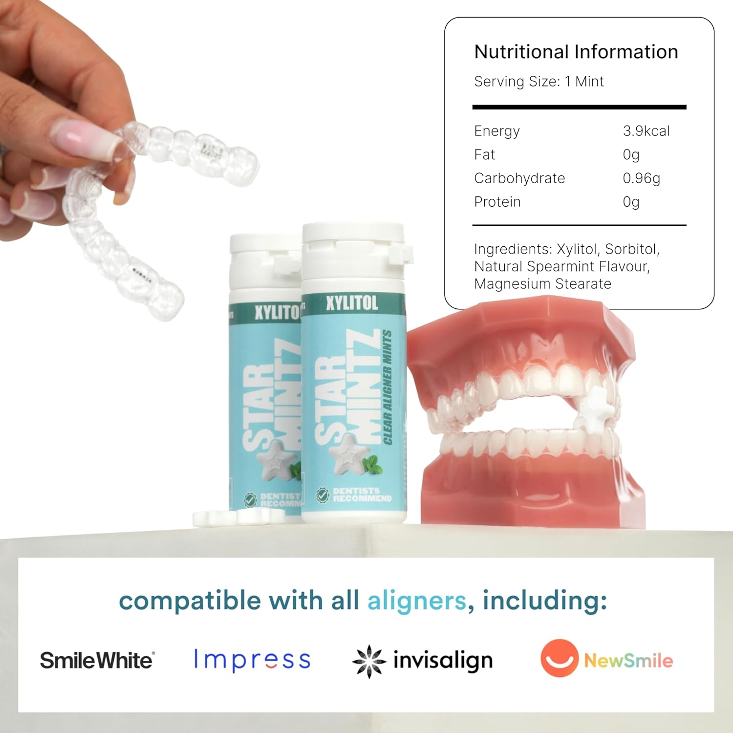 Starmintz - Clear Aligner Mints - Edible Alternative to Aligner Chewies - Xylitol Mints for Dry Mouth - Spearmint (1 Pack) image number 1