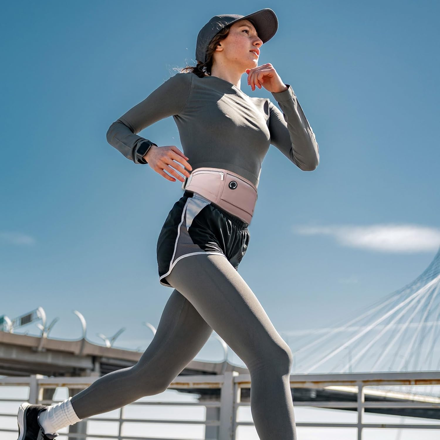 Running Belt Waist Pack for Women - Waterproof Reflective Fanny Pack with Adjustable Bounce-Free Design, Fits Large Phones,Card, Key Storage - Gym, Hiking, Cycling Essentials (Pink) image number 5