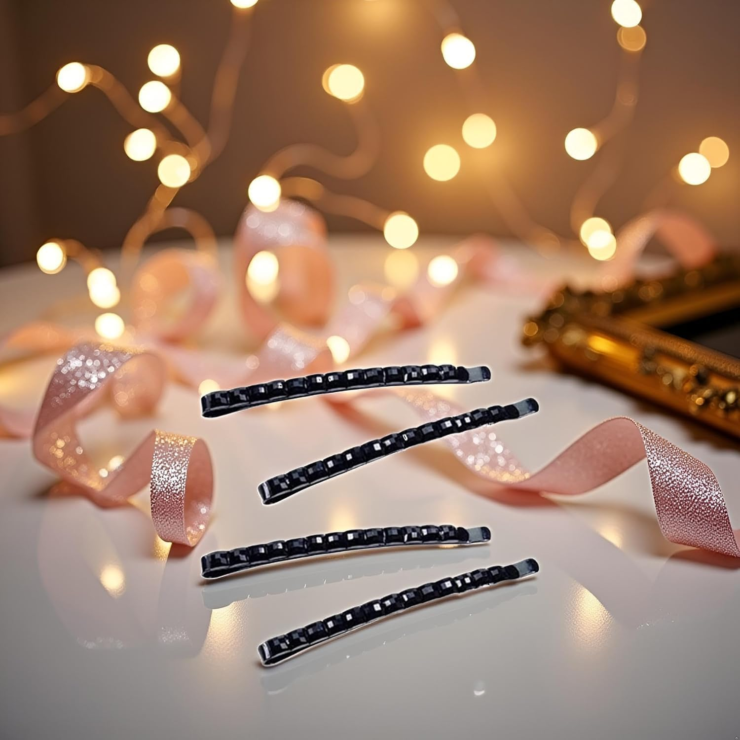 4Pcs Black Rhinestone Bobby Pins, Black Bobby Pins，Sparkly Crystal Diamond Hair Pins for Women, Metal Decorative Hair Barrettes for Decoration Accessories， for Women image number 6
