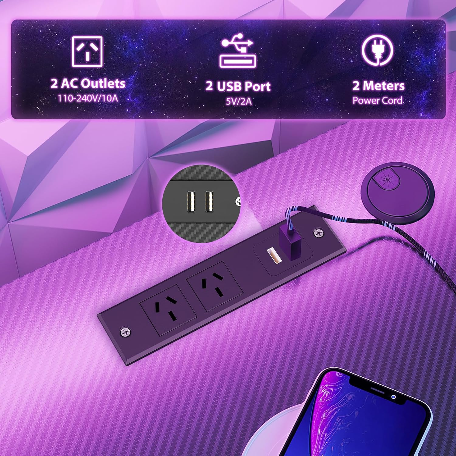 ODK Gaming Desk with LED Lights & Power Outlets,10 Color Adjustable,Gaming Table with Monitor Shelf, Gomputer Desk, Computer Table, 80 * 50 * 88Cm, Black