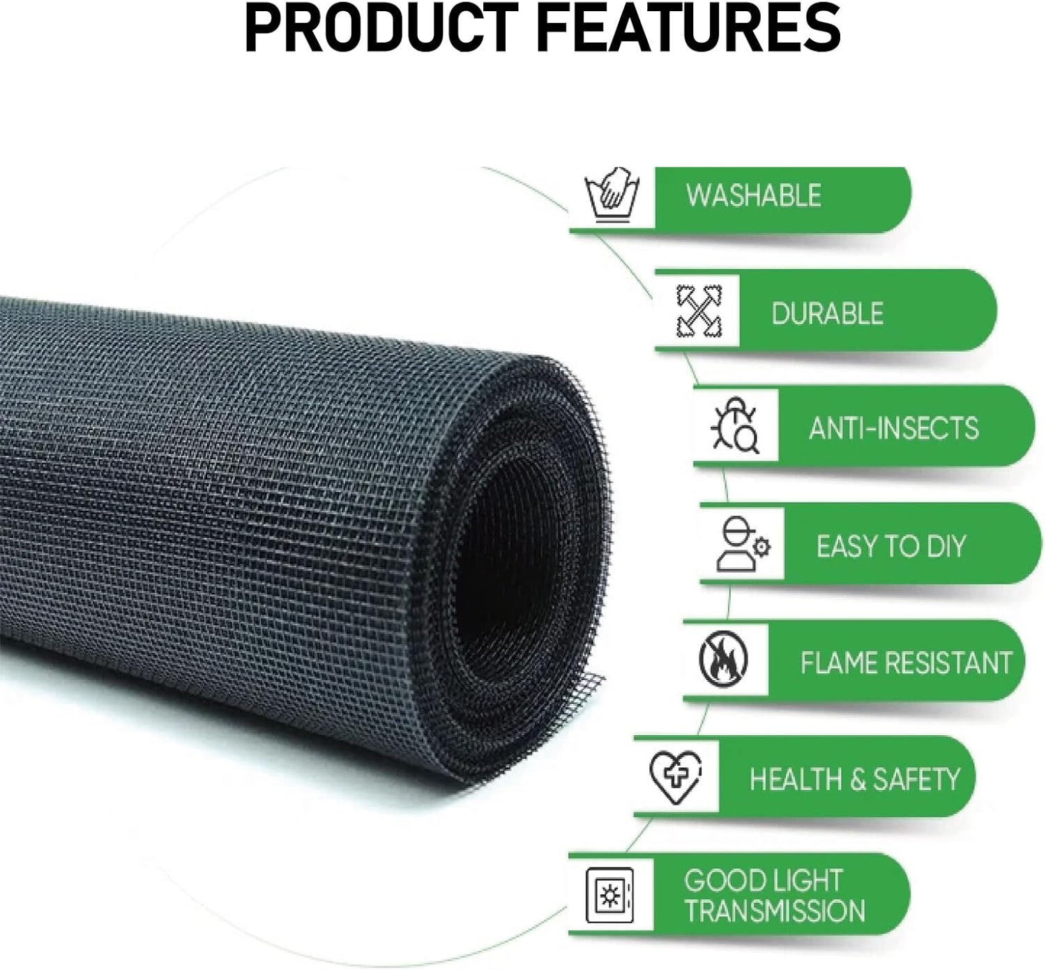 Tootoo Fiberglass Insect Fly Screen - Easy Installation, 5M X 1M Roll in Black & Grey (Grey) image number 1