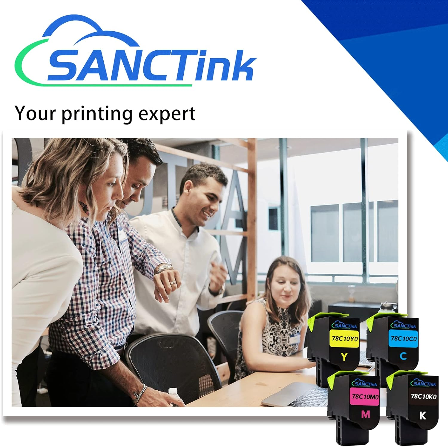 Sanctink Remanufactured Toner Cartridge Replacement for Lexmark CS521 Cs622De CS421 CX622 CX522 CX421 Cs521Dn Cs421Dn Cx421Adn Cx625Ade Printer 78C10K0 78C10C0 78C10M0 78C10Y0 (4 Pack)