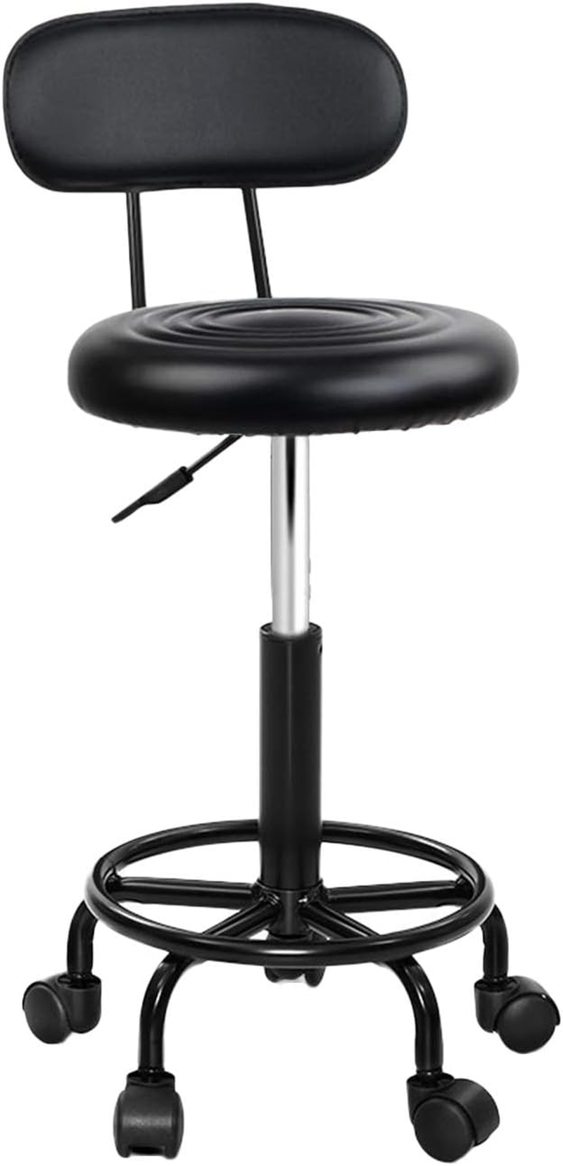 Artiss round PU Salon Stool, Bar Stools Swivel Lounge Drafting Chair Piano Guitar Seat Barber Chairs Outdoor Spa Indoor Home Office Kitchen Furniture, with Backrest Hydraulic Lift Black image number 5