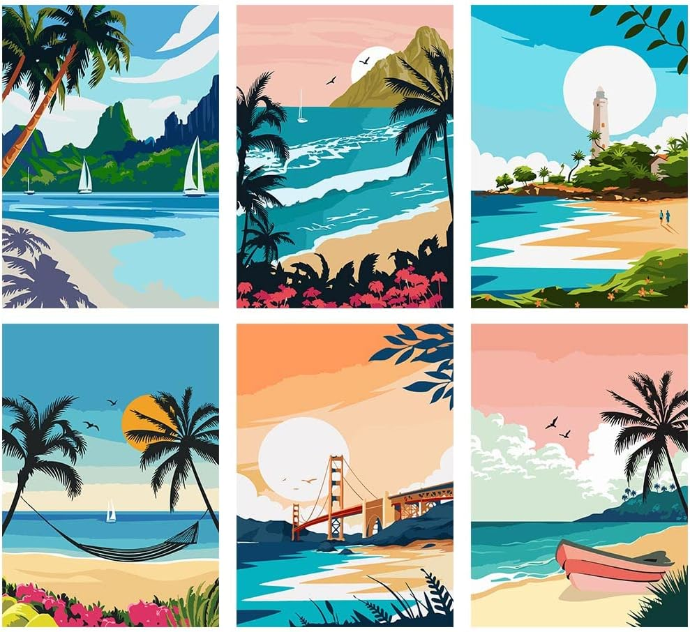 6 Pack Paint by Numbers for Adults- DIY Acrylic Painting Paint by Numbers Kits on Canvas without Frame, Simple Flower Oil Painting for Home Wall Decor 9.8X13.8Inch