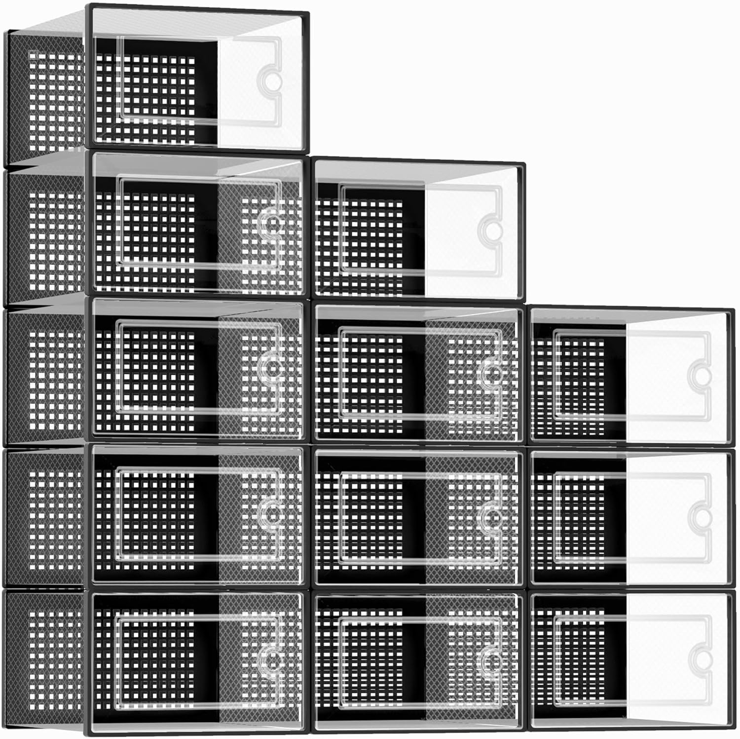 Kuject Large Shoe Organizers Storage Boxes for Closet, 12 Pack Clear Plastic Stackable Storage Bins with Lids, under Bed Shoe Containers for Entryway, Drop Front, Fit up to Women'S Size 10,Black image number 4