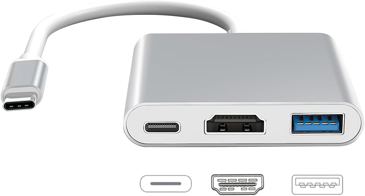 Taekooki 3-In-1 USB C HDMI Adapter, HDMI + USB 3.0 + USB-C Ports, USB C to HDMI Adapter, for TV Adapter, USB C to HDMI, Multiport Digital AV with 4K HDMI, USB-A 3.0, 3-In-1 Plug and Play HDMI USB C image number 1