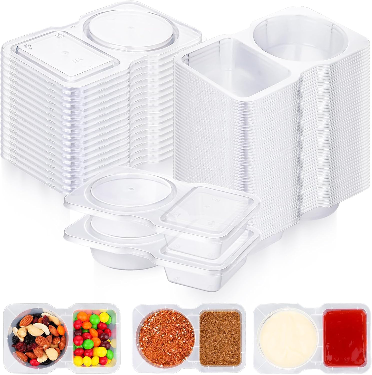 40Pcs Reusable Snack Packs,Condiment Container with Lids，Snack Pack Container,Double Compartment Transparent Salad Dressing Container,Sauce Container for To-Go Sauce, Sampling, Travel Snack image number 1