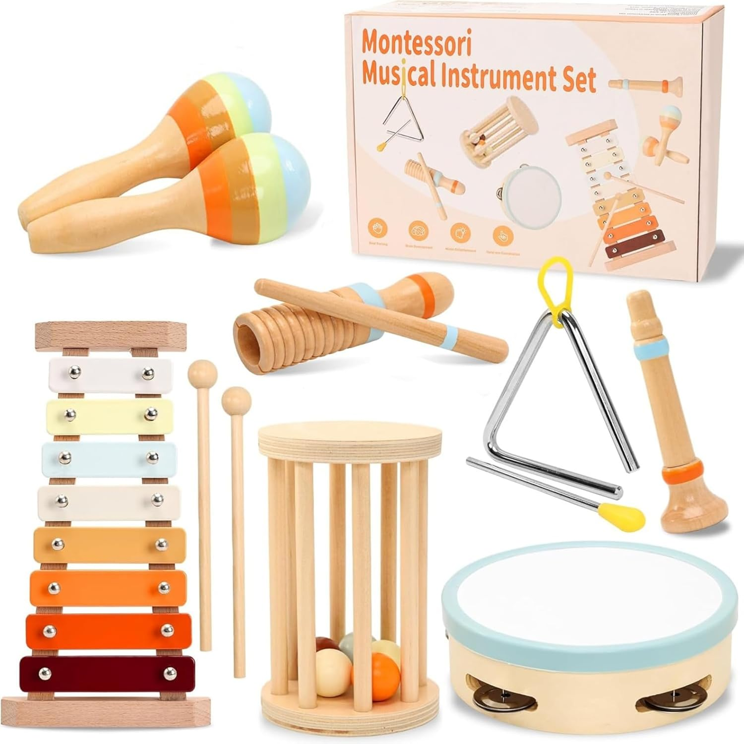 Sezhuol Toddler Musical Instruments, Montessori Wooden Percussion Instruments Toys for Kids, Musical Instruments Set for Kids, Kids Preschool Education Musical Toy, Gift for Boys Girls image number 5