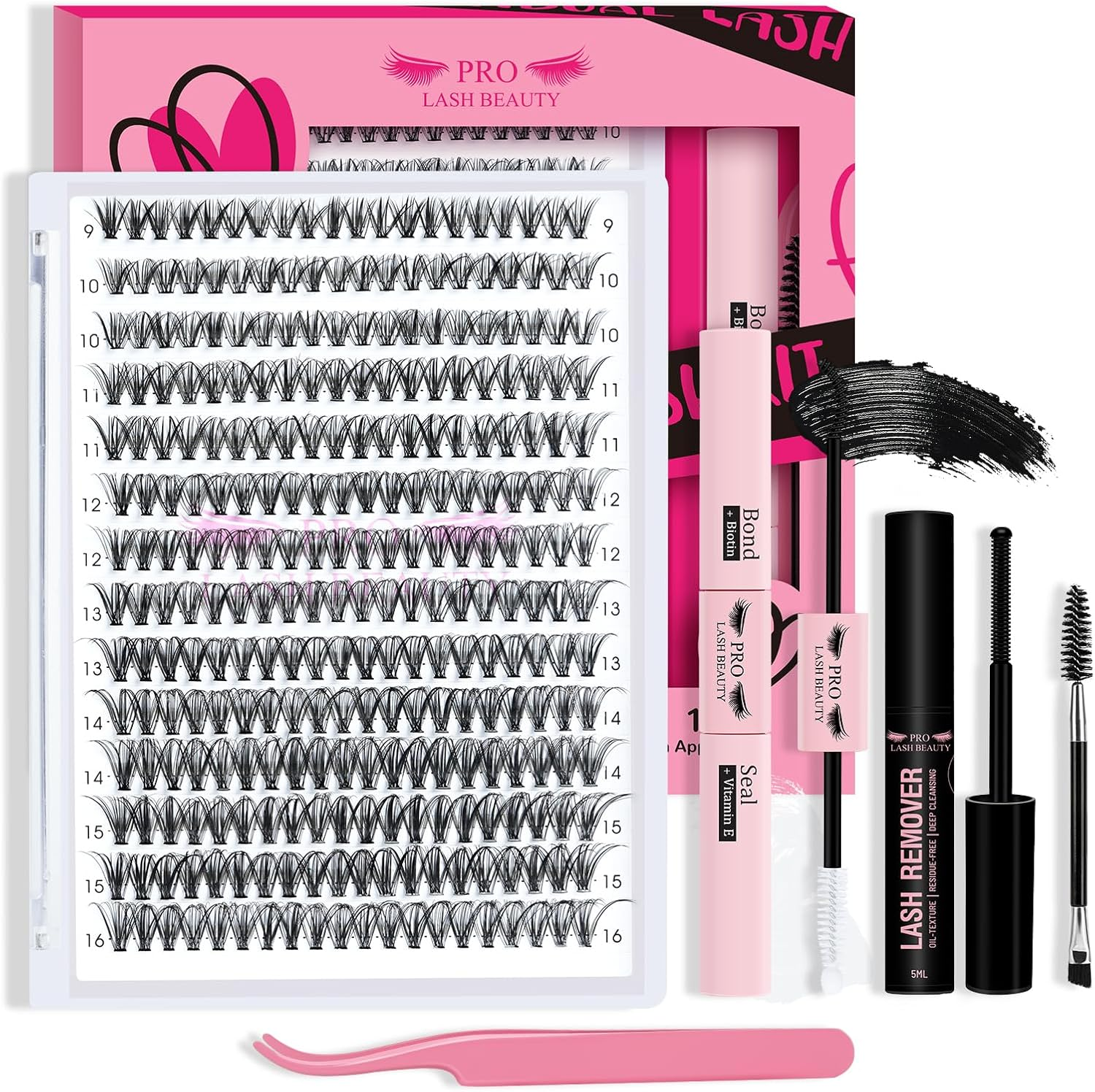 PRO 280Pcs Lash Clusters Kit DIY Lash Extension Kit Eyelash Extension with Lash Bond and Seal Applicator Brush Individual Lashes Kit Various Styles Easy to Apply at Home (30D-9-16Mix) image number 1