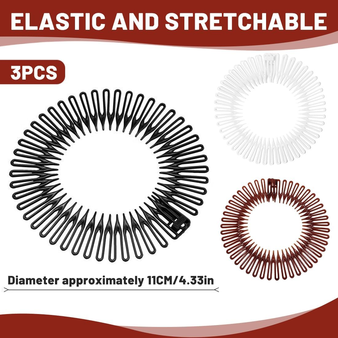 JRYXDS Fully Circular Stretch 5 Pieces Comb Flexible Plastic Hair Comb Circle Hair Band Holder Headband Hair Comb