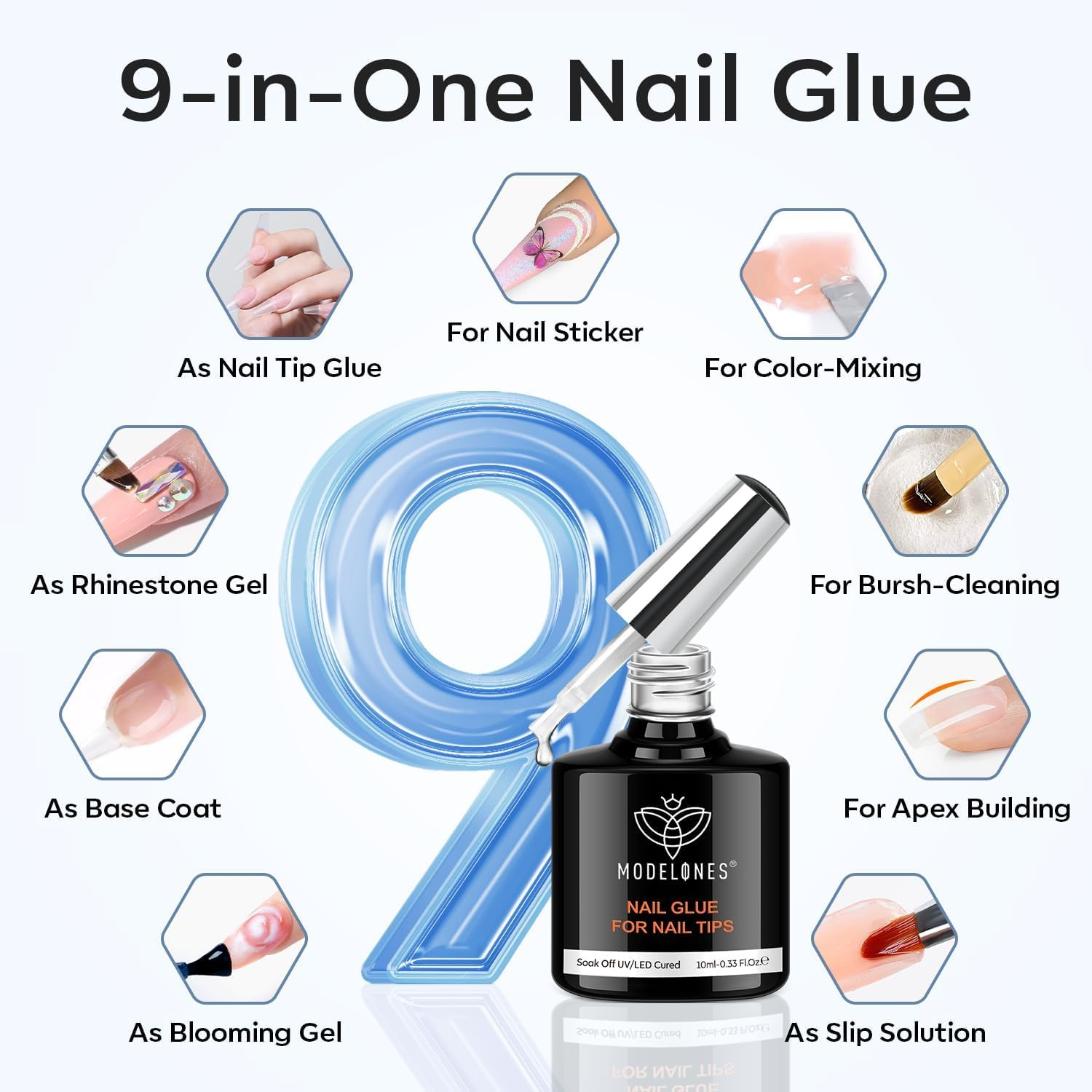 Modelones Gel X Nail Kit, Medium Almond Gel X Nail Tips, 9-In-One Nail Glue & Portable U V Nail Lamp, 216Pcs 12Sizes Press on Acrylic False Nails Tip Nails Art DIY Nail Extension for Women - Medium Almond image number 5