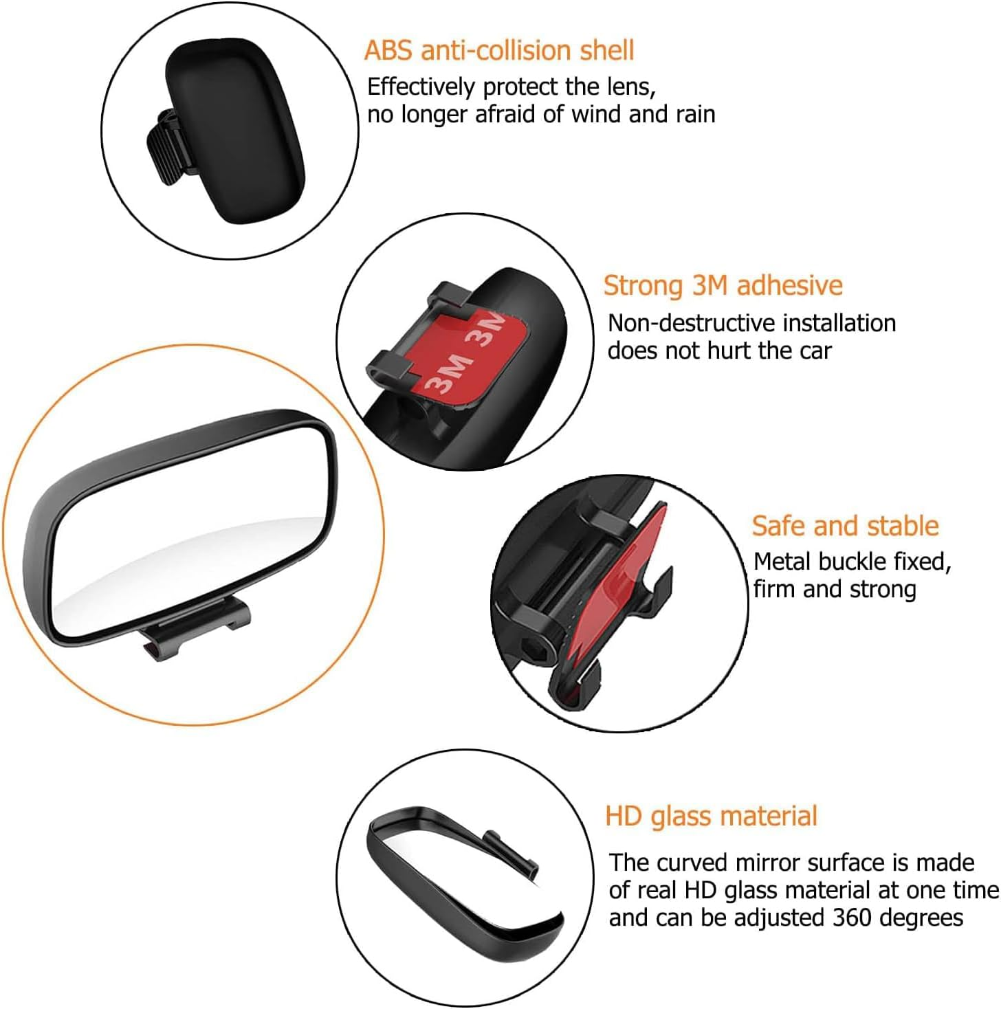 YUENTOEN Blind Spot Mirror, Side Mirror Wide Angle Mirror, HD Glass Convex 360 Degree Rotation Car Rear Auxiliary Mirror with Adjustable Sticker Automotive Exterior Accessories for Cars SUV Trucks image number 1