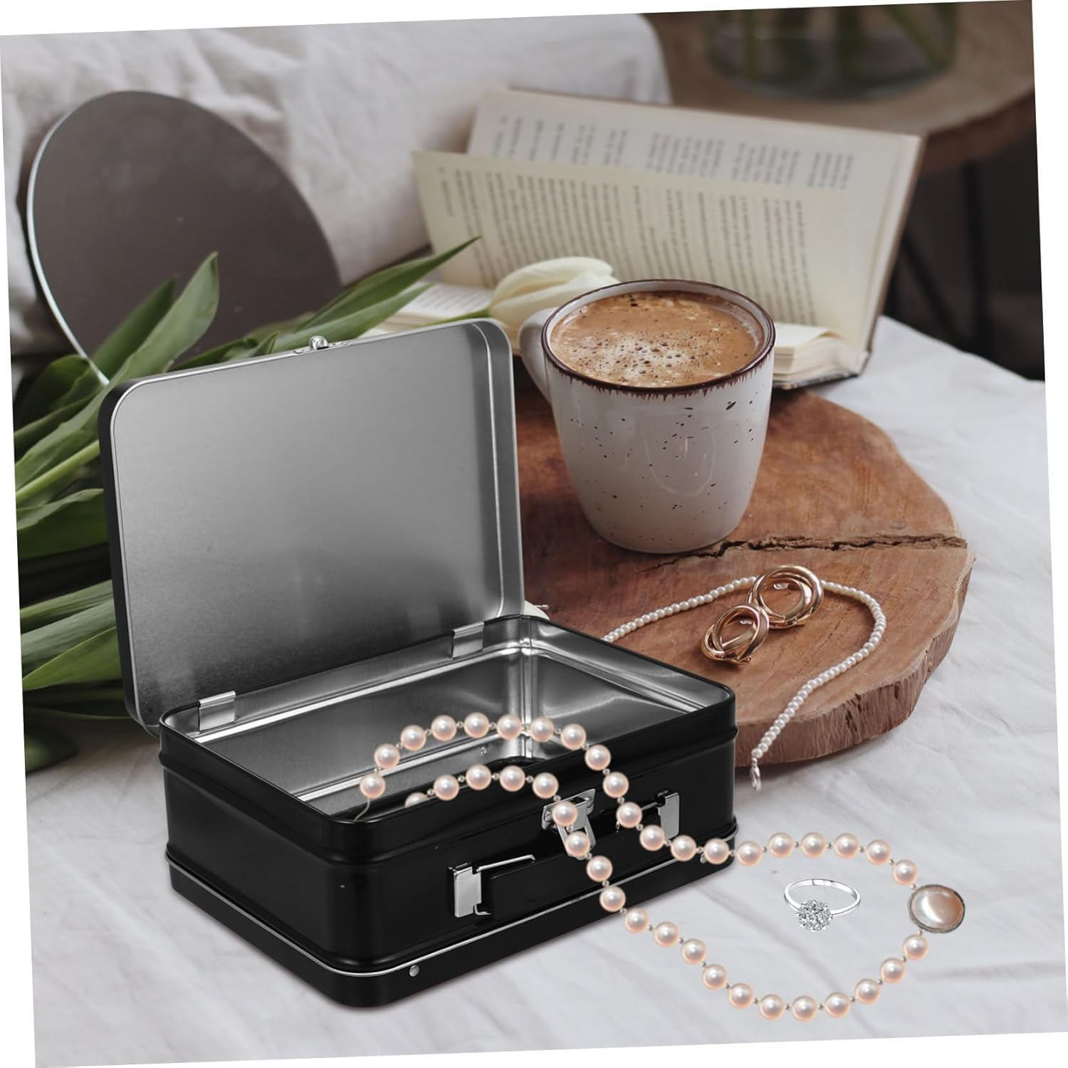 SOLUSTRE Tin Box Handle for Desktop Organizer Tin Carry Box Material Jewelry for Coin Storage and Souvenirs Organizer image number 6