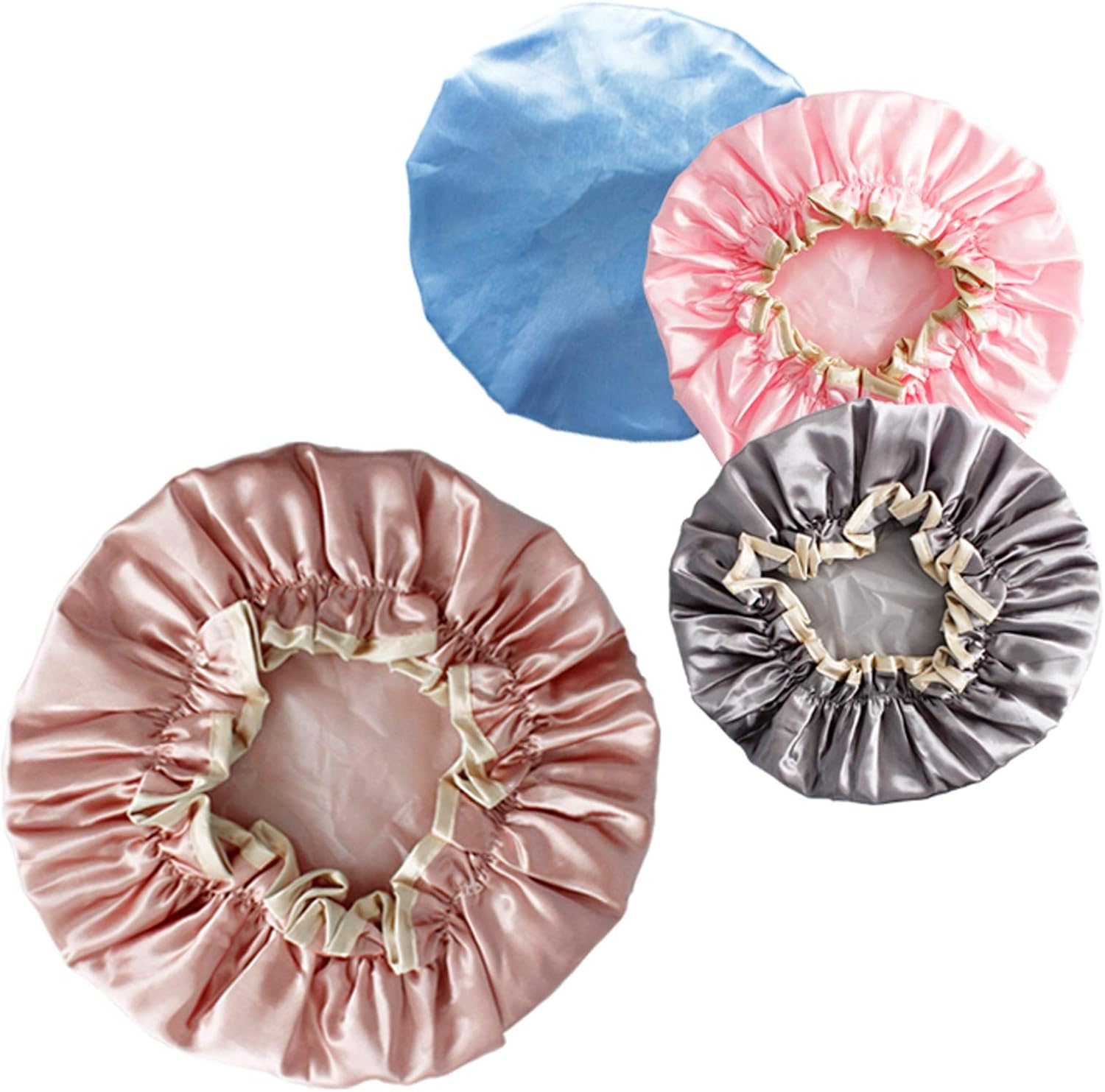 Useful Shower Cap Monochrome Double Layer Thick Waterproof Shower Hair Hat Rain Cover Suitable for Adults and Children Suitable for Ladies, Children and Girls, Travel Sp (Color : Champagne) image number 2