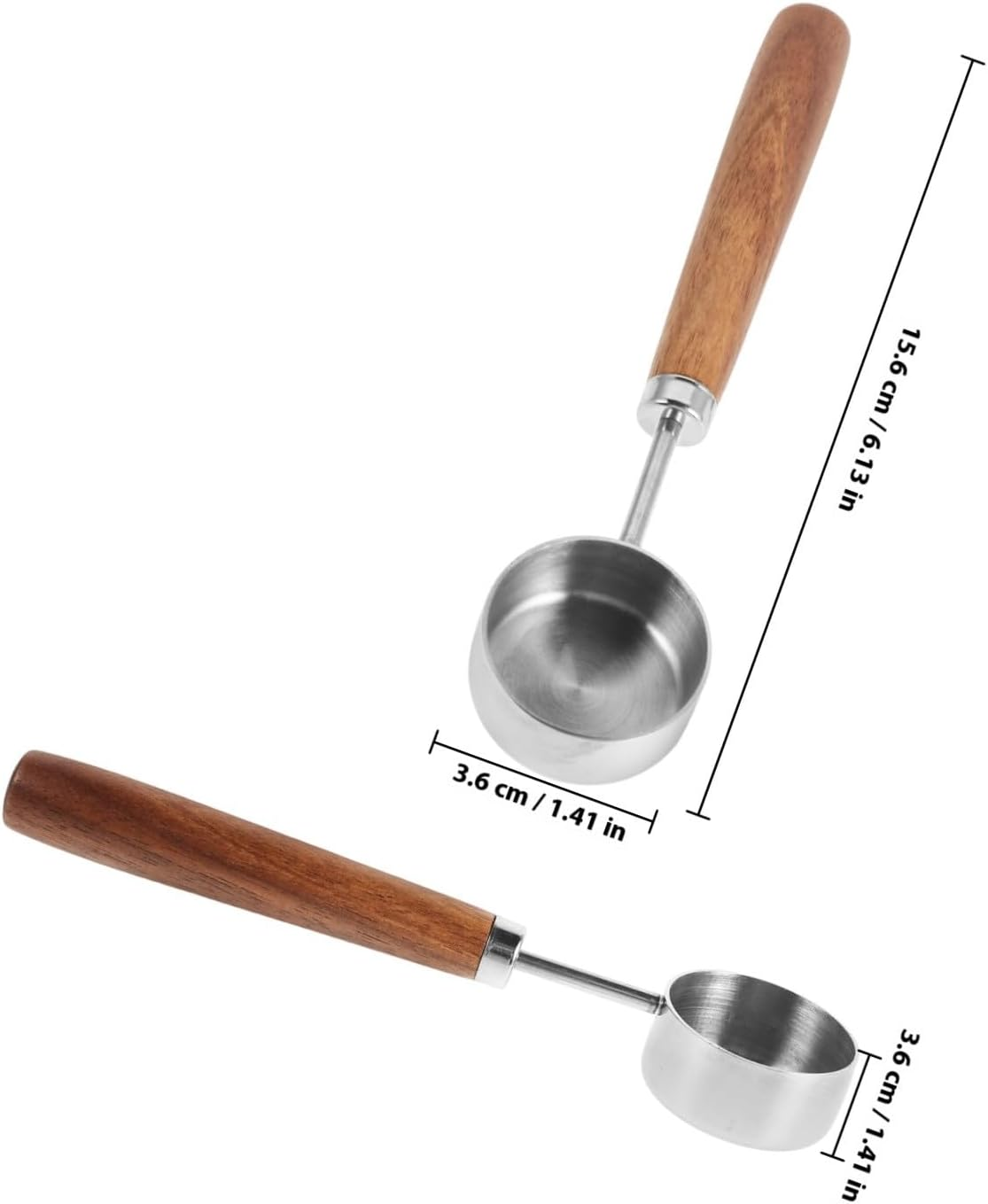 TINEASUR 15Ml Stainless Steel Coffee Bean Measuring Spoon with Walnut Wood Handle, round Espresso Scoop for Tea, Sugar, and Powder, Long Handle Coffee Scoop for Home Brewing