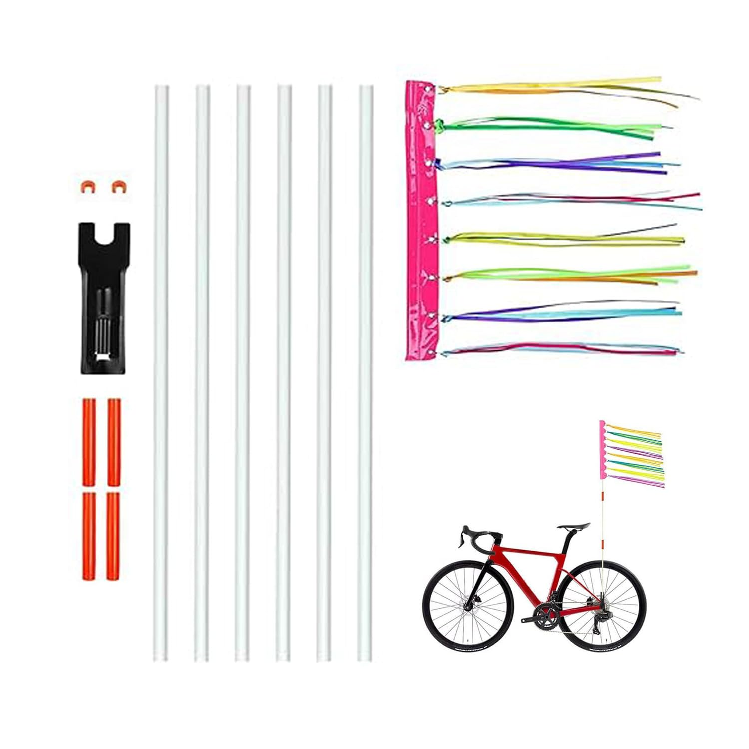 6Ft Adjustable Bicycle Safety Flag,Waterproof,Tear-Resistant Reflective Material for Improved Visibility, Suitable for Bicycles,Wheelchairs Etc (Bright Colours) image number 3
