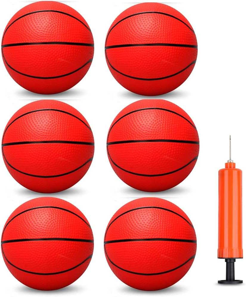 5 INCH PVC Mini Basketball for Indoor Basketball Mini Hoops, Soft 5" Rubber Small Repacement Basketball for over Door Basketball Hoop Sets, Little Basketballs for Adults & Kids (6 PCS with Air Pump)
