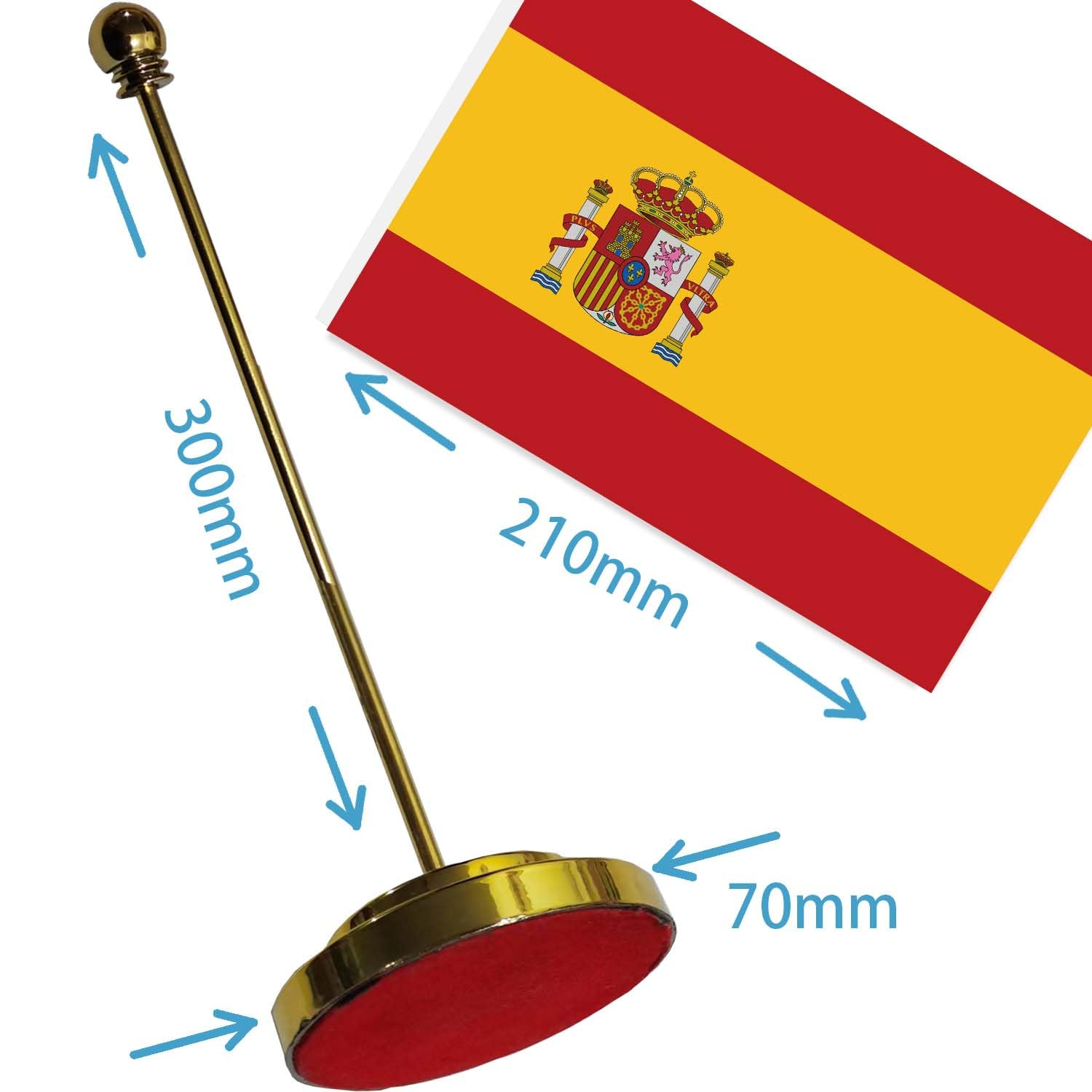 Spain Desk Small Flag Set,5&times;8 Inch Mini Spanish Desktop Banner,12" Metal Solid Pole Decor,Tiny Digital Printed Polyester Banner with Golden Base image number 2