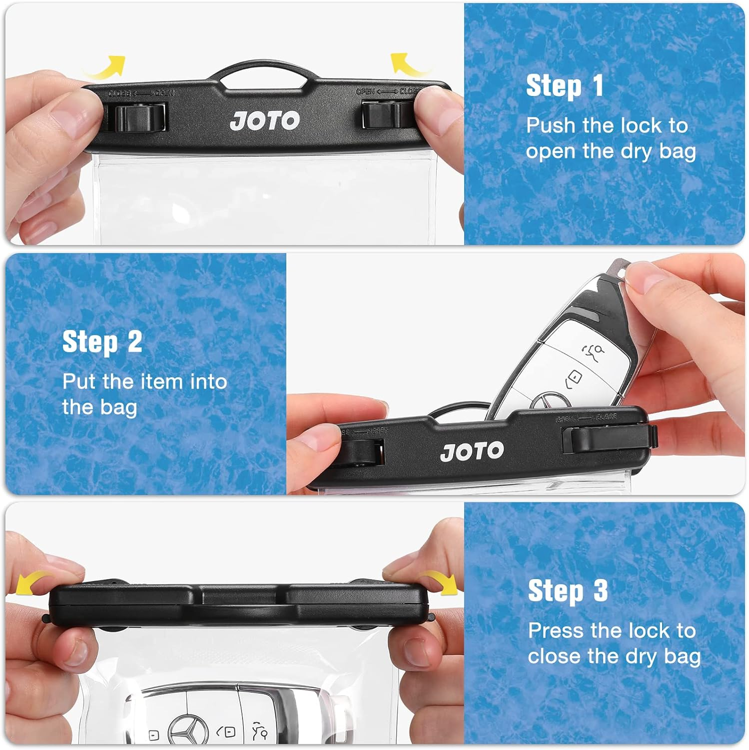 JOTO 2 Pack Waterproof Car Key FOB Case with Lanyard for Swimming Surfing, Small Waterproof Wallet Dry Bag for Money Credit ID Card Cash Coins -Black image number 6