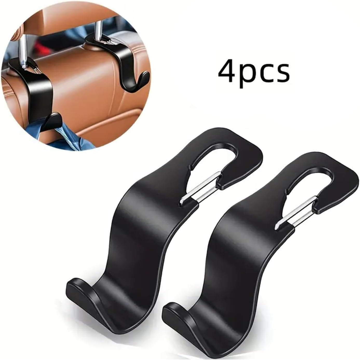 4-Pack Car Back Seat Headrest Hooks, Stylish Back Seat Hanger for Car Handbag Clothes Coats Grocery Bags, Car Interior Accessories image number 5