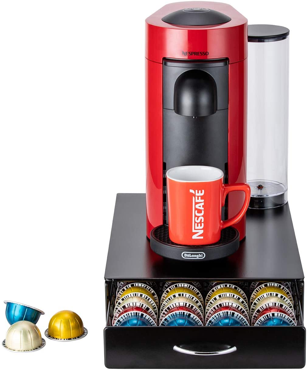 Coffee Pod Holder Stand Revolving Capsules Storage Rack for Nespresso Vertuoline (40 Pods Iron Drawer) image number 2