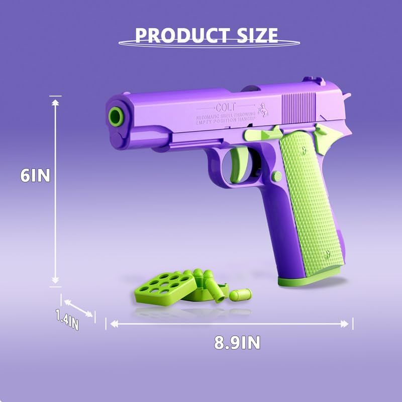 1911 3D Printed Toy Pistol,Soft Bullet Toy Gun for Boys,9Inch,Stress-Relieving Toys for People with ADHD, Anxiety, and Depression(Purple&Green)