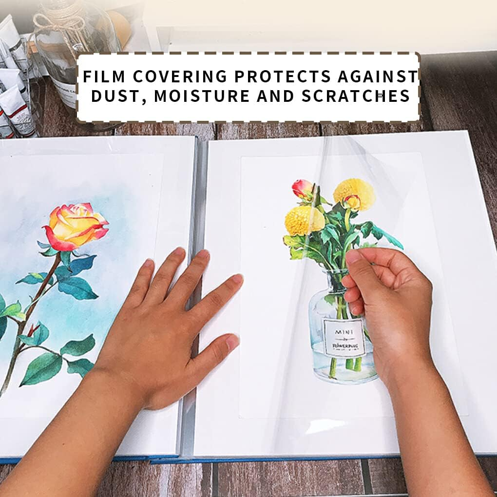 Leather PU Photo Album A4 Self-Adhesive Sticky Type Craft Film Protection Scrapbook White Card Book Birthday Gift Travel, Brown/Black Card image number 4