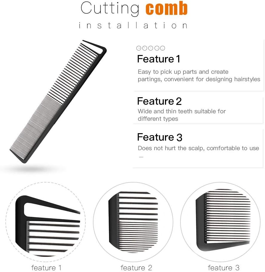 3 Pieces Rat Tail Comb Carbon Fiber Teasing Combs Parting Braids Comb Stainless Steel Pintail Comb Barber Styling Combs for Women Men Fine Teeth Salon Hairdressing Hair Care Tools image number 6