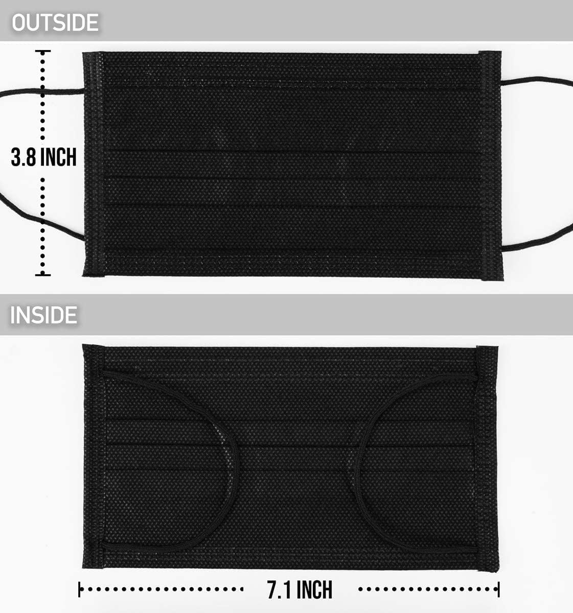 50 Pack Individually Packaged Disposable Black Face Mask Cover for Adults, Single Use 3 Ply Protectors with Elastic Earloops