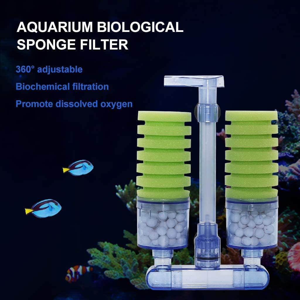 Boxtech Aquarium Biochemical Sponge Filter, Ultra Quite Aquarium Double Head Bio Sponge Fish Tank Foam Filter-Green image number 4